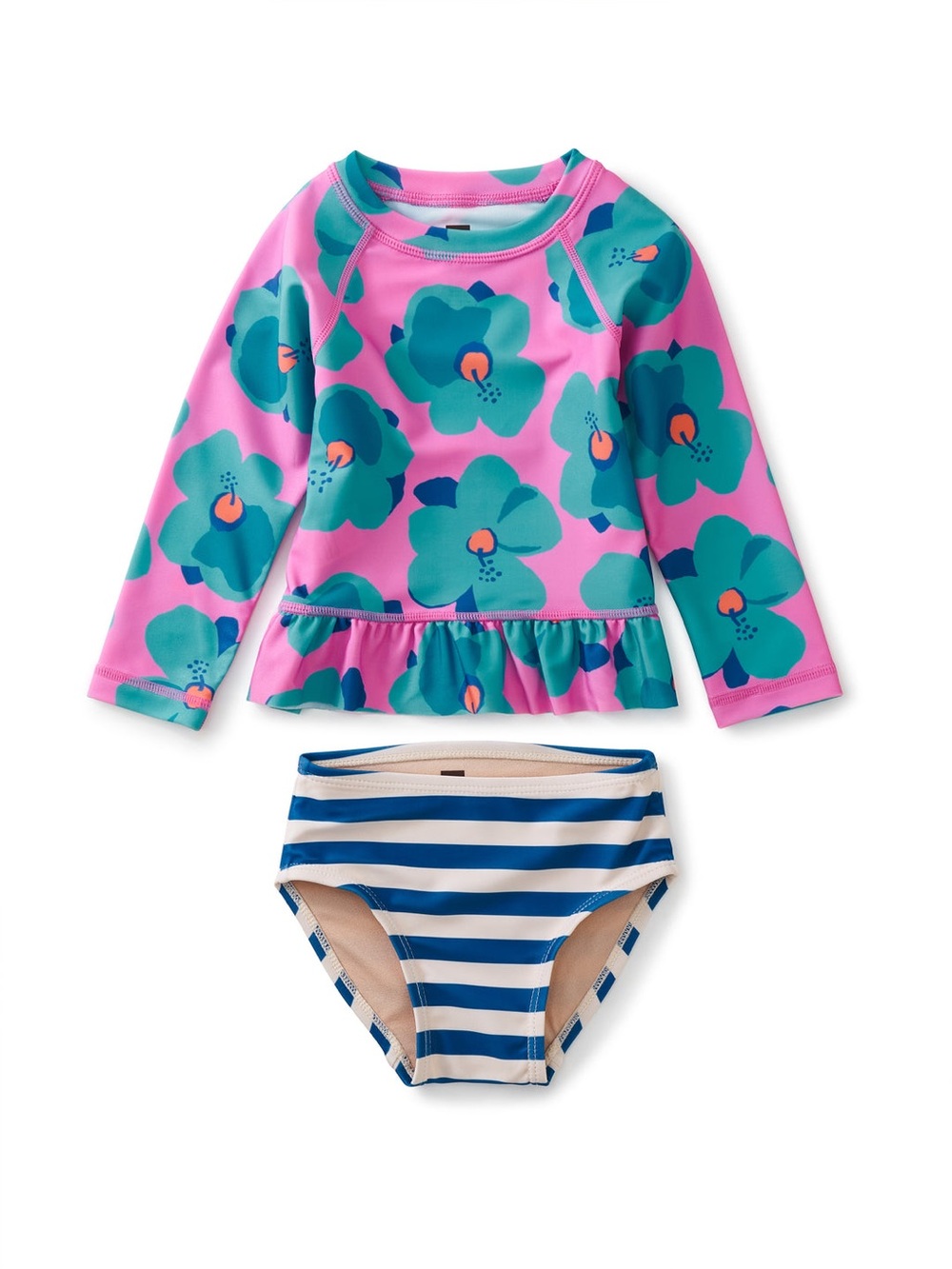 Tea Collection Rash Guard Baby Swim Set - Hibiscus Pop in Pink 3-6 months